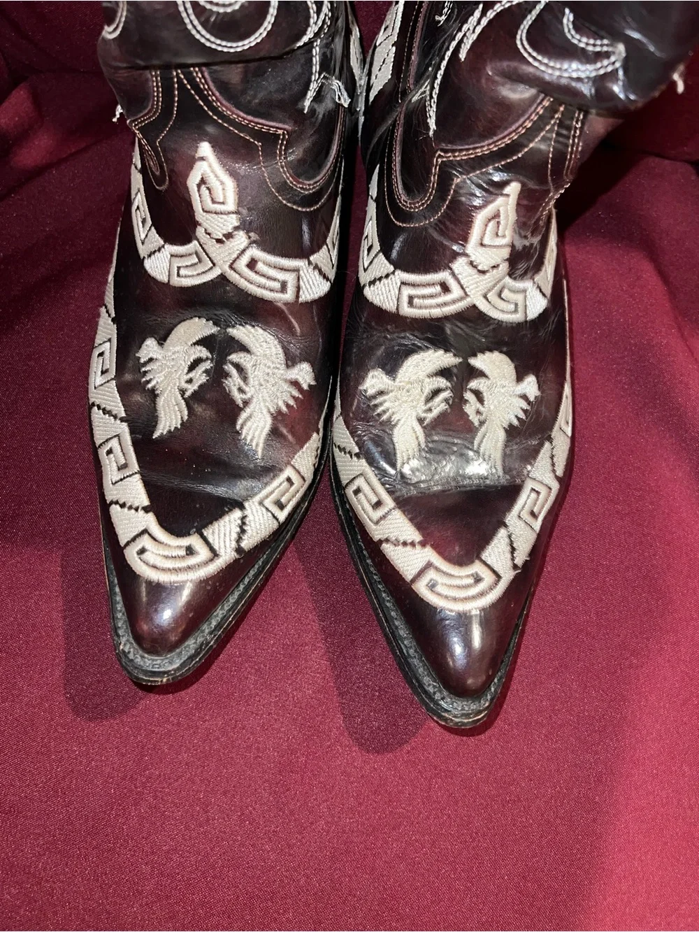 Men’s Dark brown Western Cowboy Boots with White Stitching